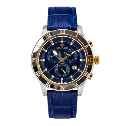 Murex Swiss Made Stainless Steel Blue Leather Watch For Men