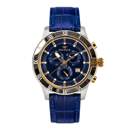 Murex Swiss Made Stainless Steel Blue Leather Watch For Men