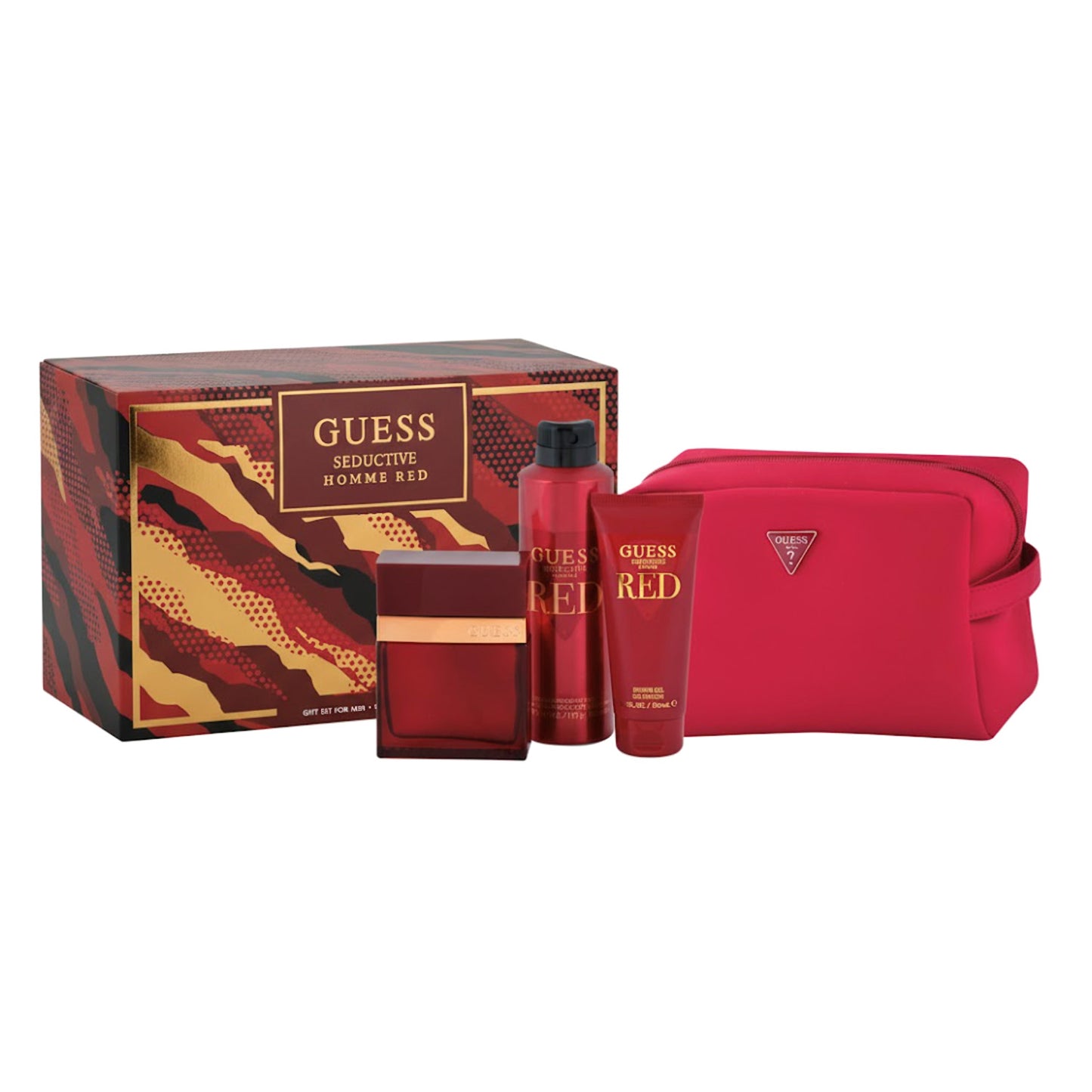 Guess Seductive Red Eau De Toilette Pour Homme Gift Set 100 ML + Deodorant 226 ML + Shower Gel 100 ML+ Pouch