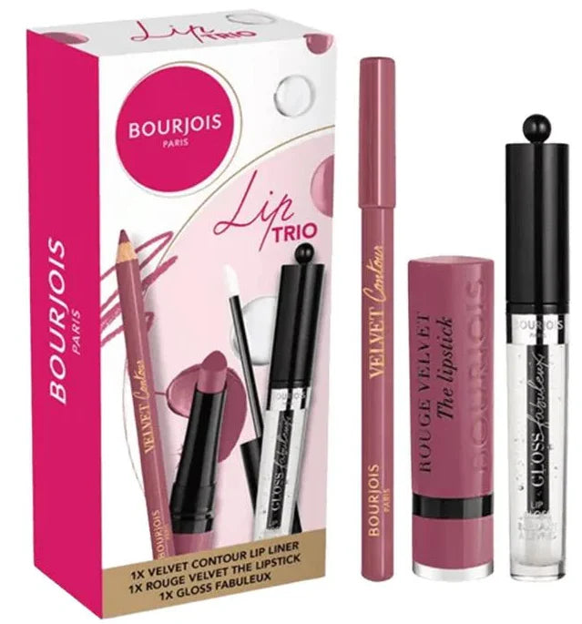 Bourjois Paris lip trio set with lip products and packaging