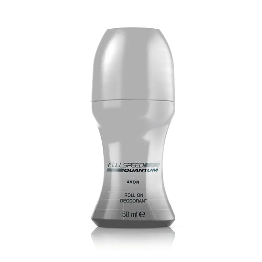 Roll-on deodorant bottle with 'Avon' branding on a white background