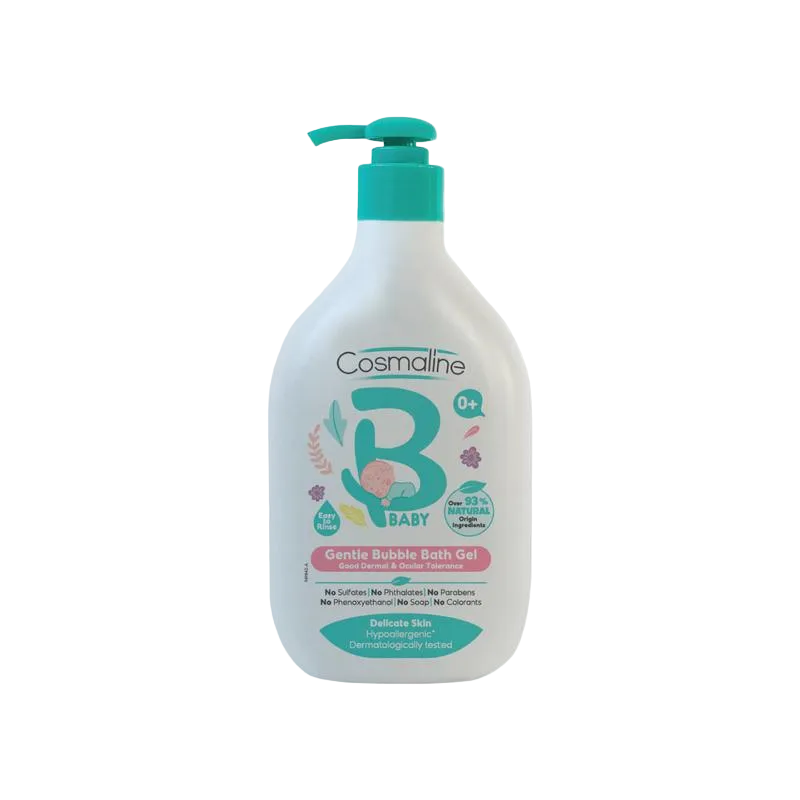 Cosmaline baby bath gel bottle with pump on a white background