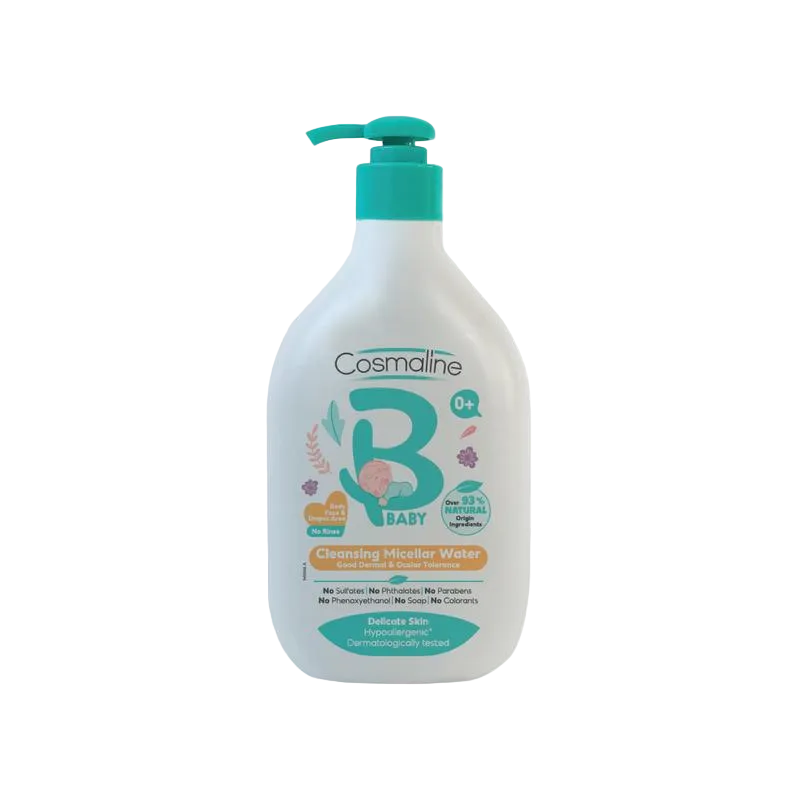 Cosmaline Baby cleansing micellar water bottle on a white background