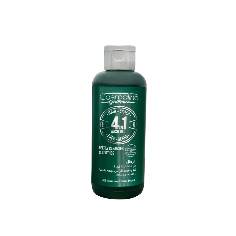Cosmaline Gentleman hair scalp face and beard wash gel bottle on a white background