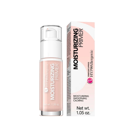 Moisturizing primer bottle and packaging on a white background