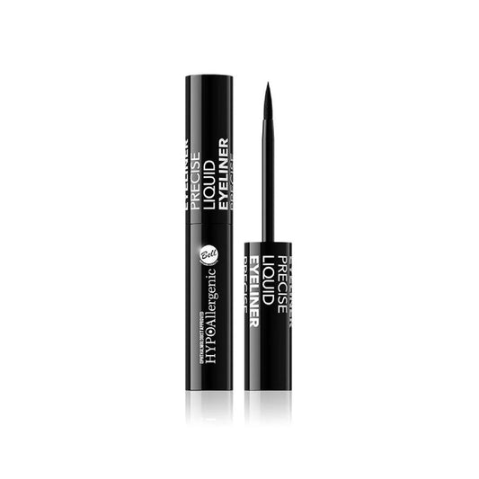 A black tube of Precise Liquid Eyeliner shown closed next to its open applicator wand on a clean white background.