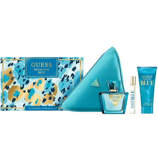 Guess Seductive Bleu Eau De Toilette For Women Gift Set 75 ML + 15 ML + 100 ML Body Lotion + Pouch
