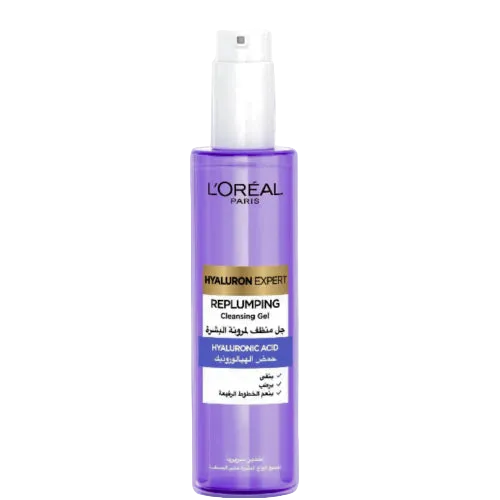 L'Oreal Paris Hyaluron Expert Replumping Cleansing Gel bottle on a white background