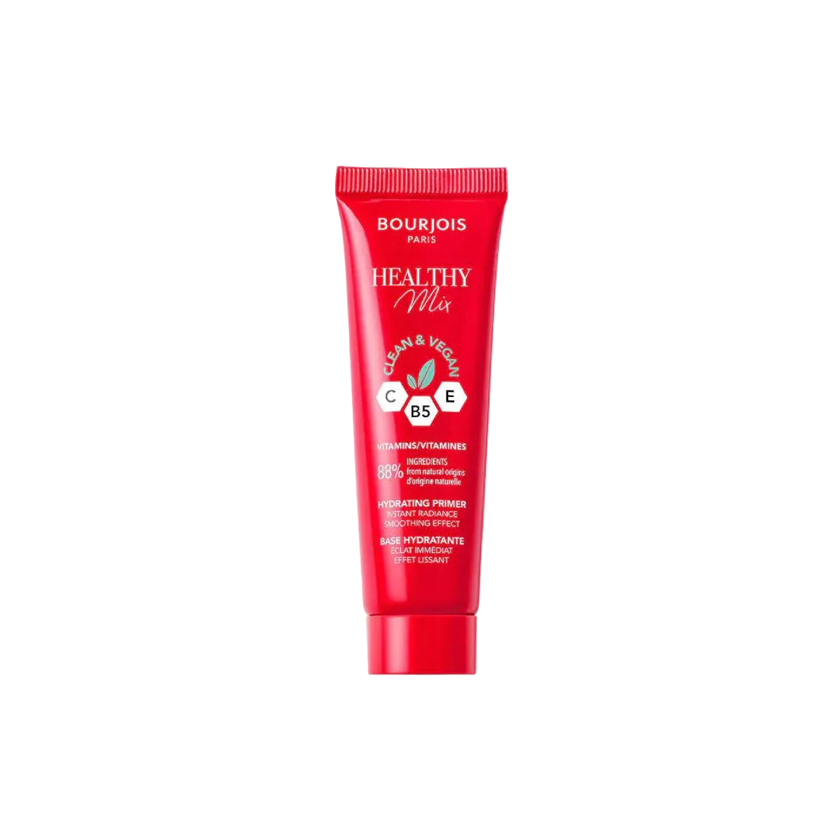 Bourjois Healthy Mix Hydrating Makeup Primer red tube on a white background