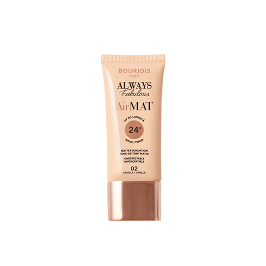 Bourjois Always Fabulous AirMat Matte Foundation tube on a white background