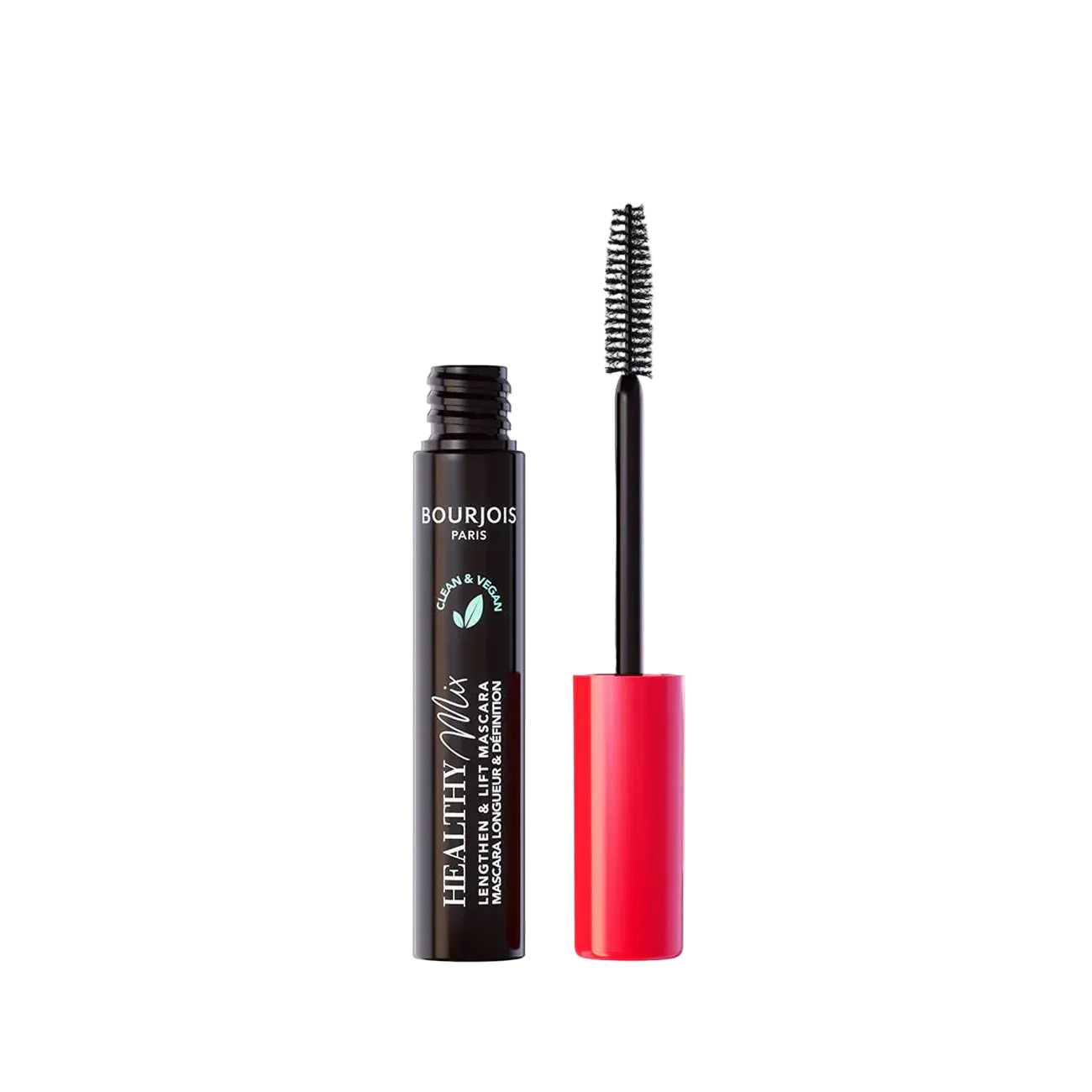 Bourjois Healthy Mix mascara with black and red packaging on a white background