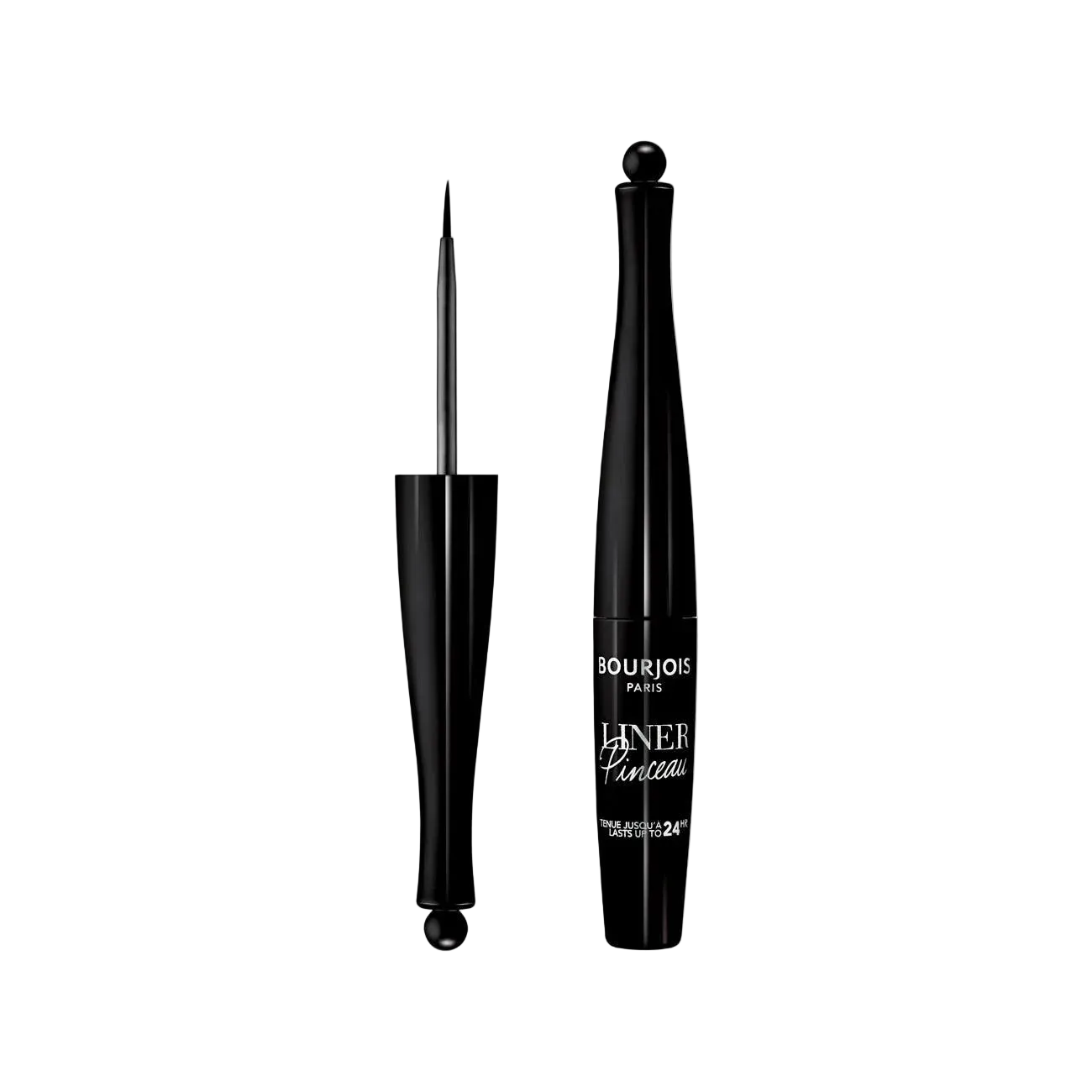 Black eyeliner pen with applicator on a white background