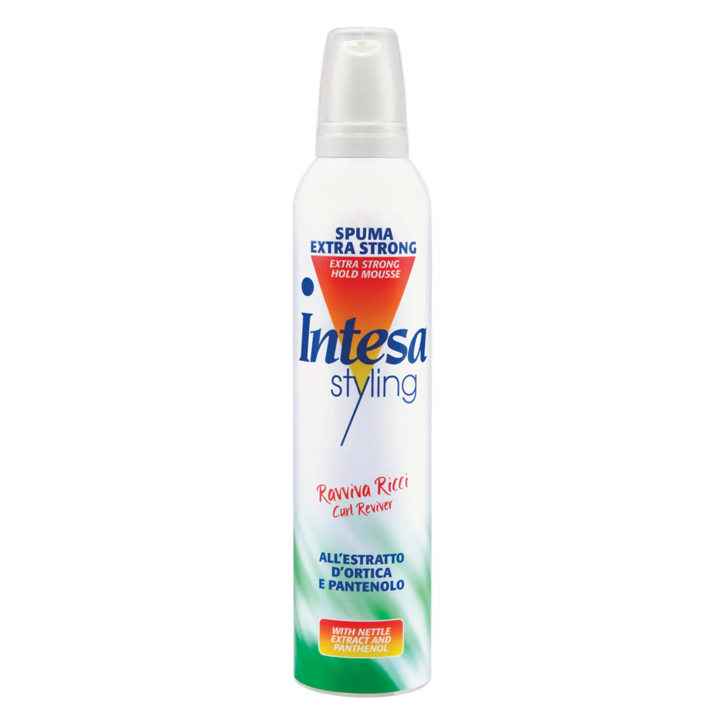 Intesa styling spuma extra strong hair mousse bottle on a white background