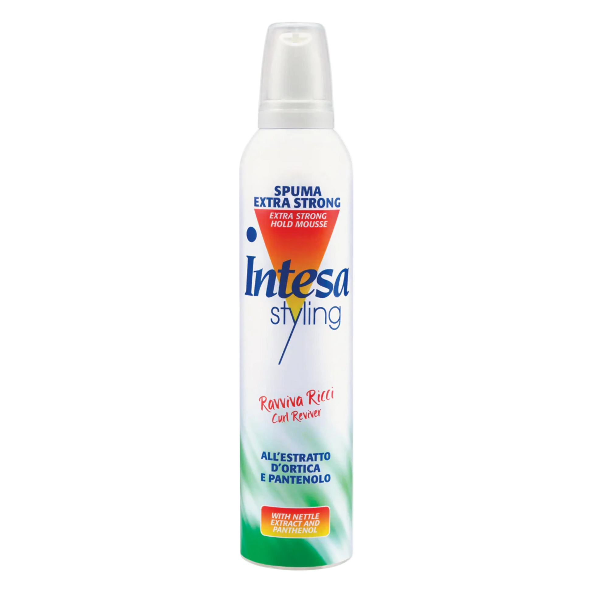 Intesa styling spuma extra strong hair mousse bottle on a white background