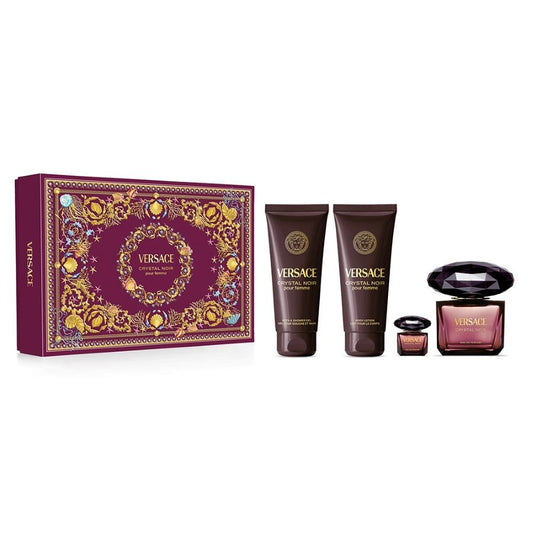Versace Crystal Noir Eau De Parfum For Women Gift Set - 90 ML + 5 ML + Shower Gel 100 ML + Body Lotion 100 ML
