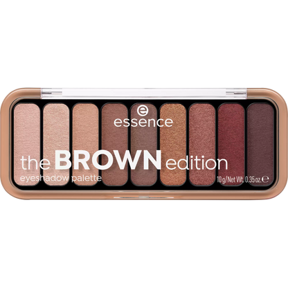 Essence Brown Edition eyeshadow palette on a white background