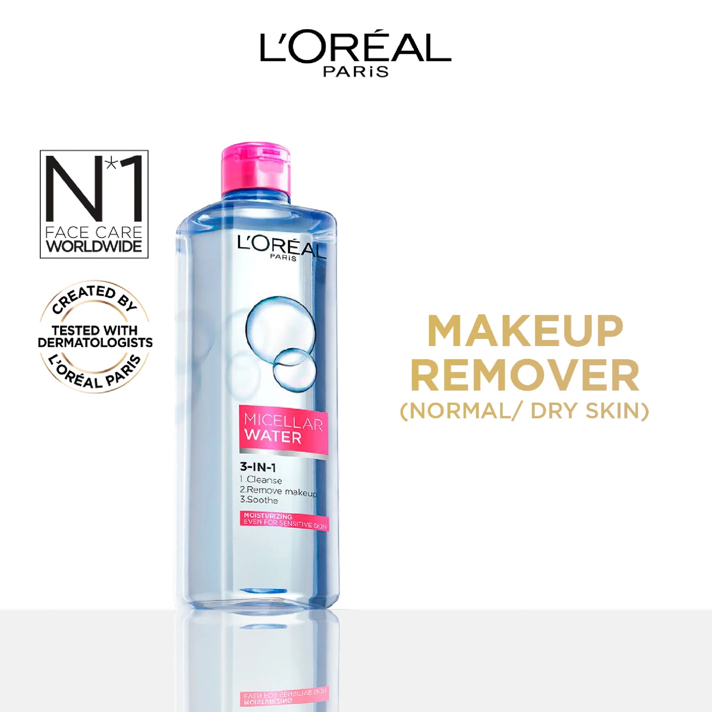 L’Oréal Paris 3-in-1 Refreshing Micellar Water, Deep Cleansing & Moisturize - For Dry to Normal Skin