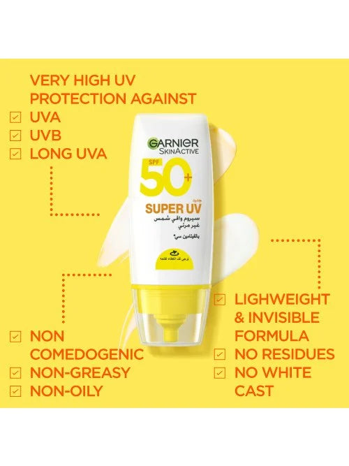Garnier SkinActive Super UV Serum Sunscreen SPF 50+ – Lightweight & Invisible – 30ML