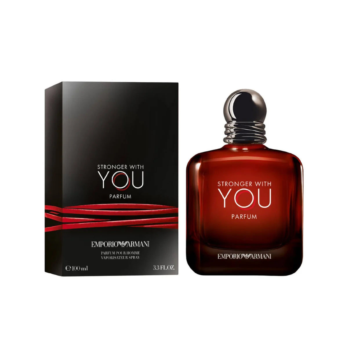 Emporio Armani 'Stronger with You' perfume bottle and packaging on a white background