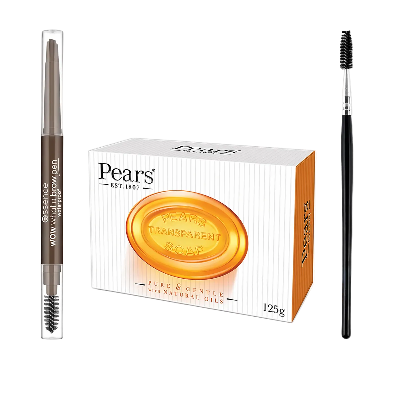 Essential Beauty Trio – Brow Pen, Spoolie Brush & Gentle Pears Soap