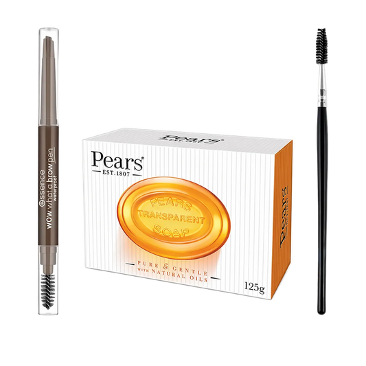 Essential Beauty Trio – Brow Pen, Spoolie Brush & Gentle Pears Soap