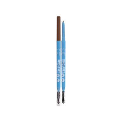 Eyebrow pencil with brown tip and blue casing on a white background