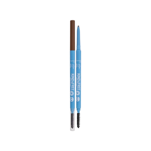 Eyebrow pencil with brown tip and blue casing on a white background