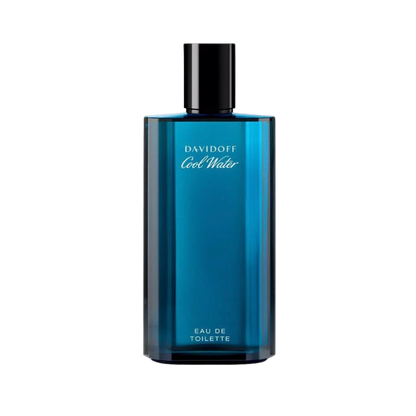 Blue Davidoff Cool Water eau de toilette bottle on a white background