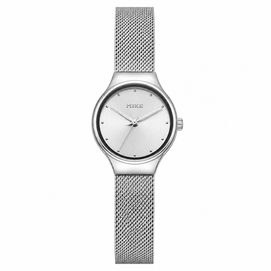 Mike Silver Mesh Minimal Watch For Women