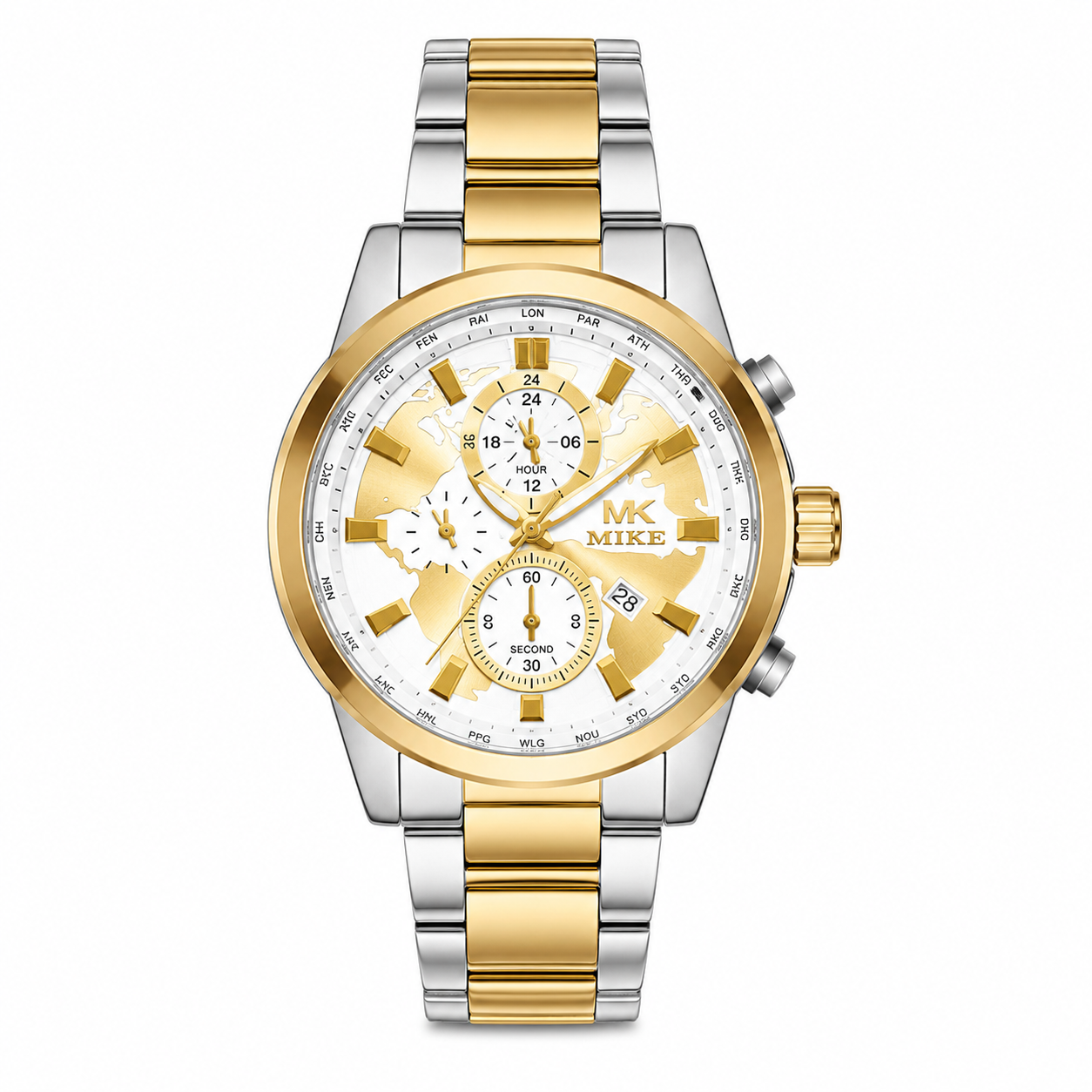 Mike World Time Gold & Silver Watch For Men - 358M