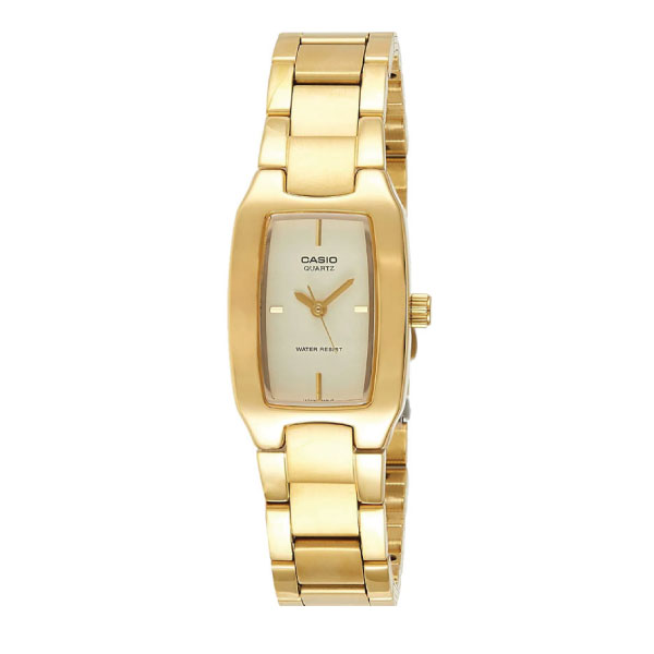 Gold Casio watch for women on a white background