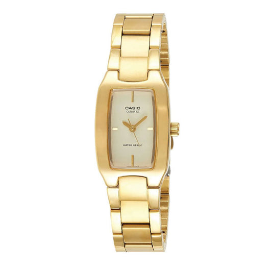 Gold Casio watch for women on a white background