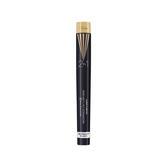 A tube of Max Factor Masterpiece 2 In 1 Lash Wow Mascara with the brand's typical gold and black color scheme. Buy Online in Lebanon at Menkelchi