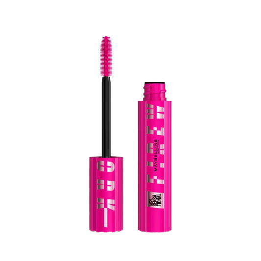 A tube of Maybelline Lash Sensational Firework Mascara with a pink cap and an applicator brush, against a white background. Buy Online in Lebanon at Menkelchi
