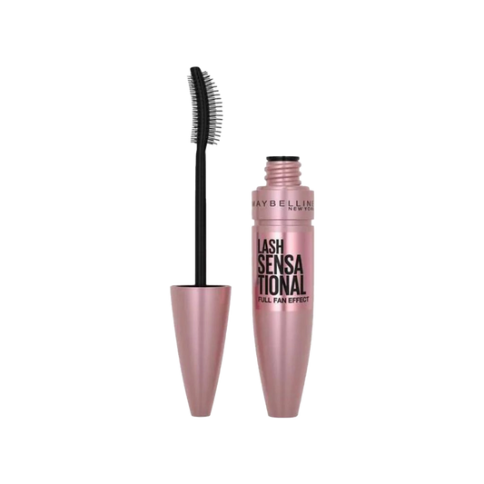 Maybelline Lash Sensational Mascara with a pink and black packaging and an exclusive fanning brush with ten layers of bristles. Buy Online in Lebanon at Menkelchi