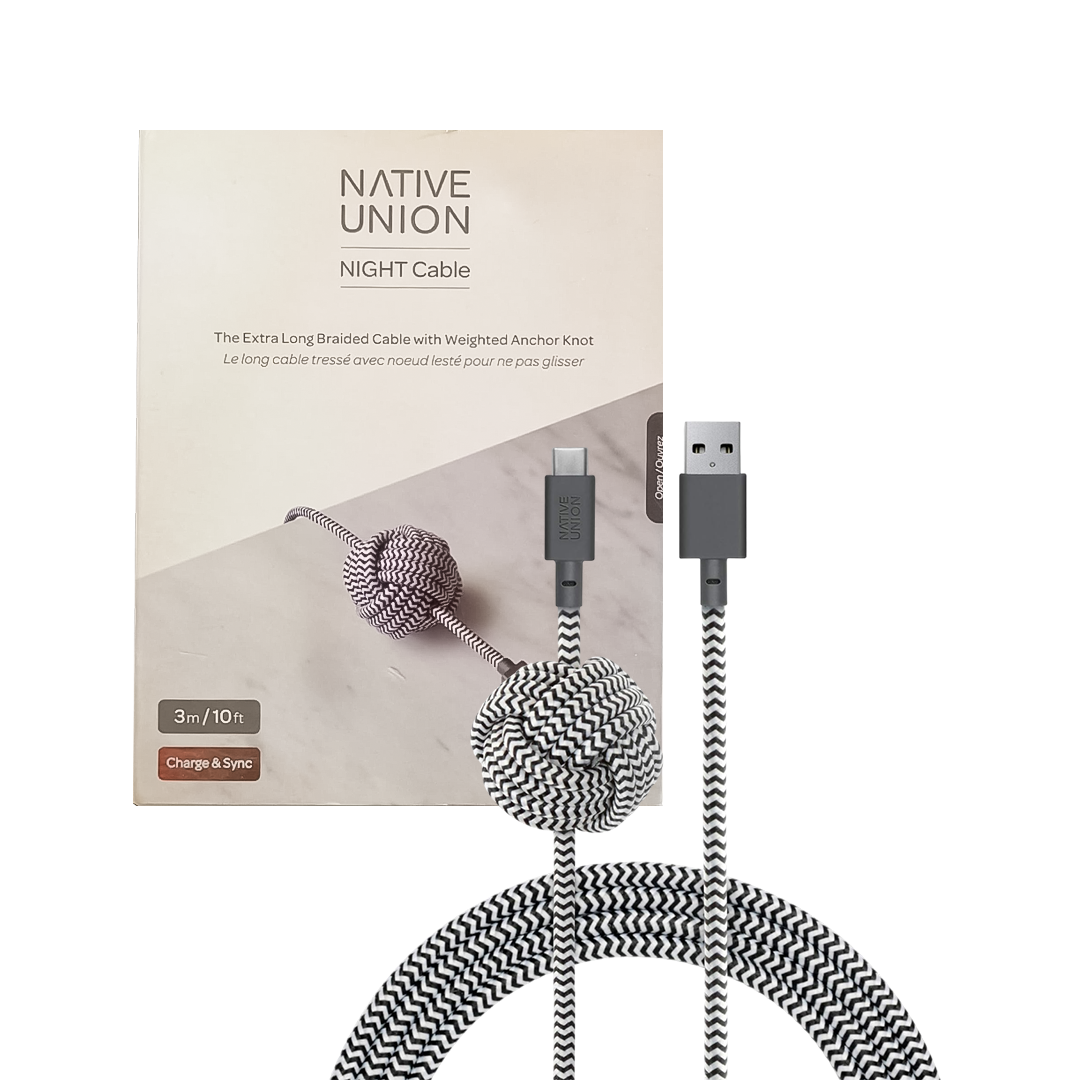 Native Union Night Cable USB-C to USB-A-10ft 3m Zebra