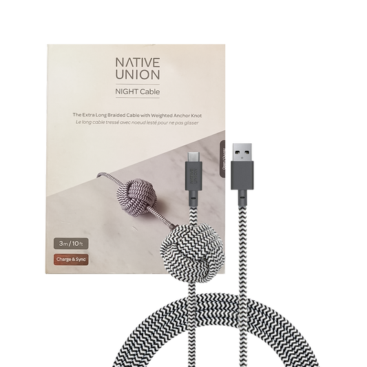 Native Union Night Cable USB-C to USB-A-10ft 3m Zebra