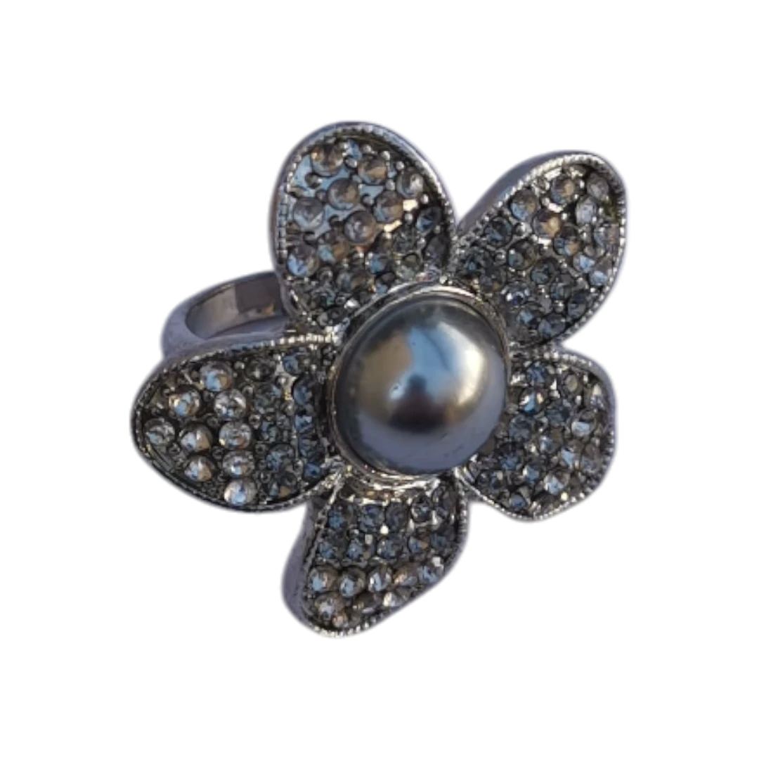 Stunning Hematite Crystal Grey Bead Flower Ring