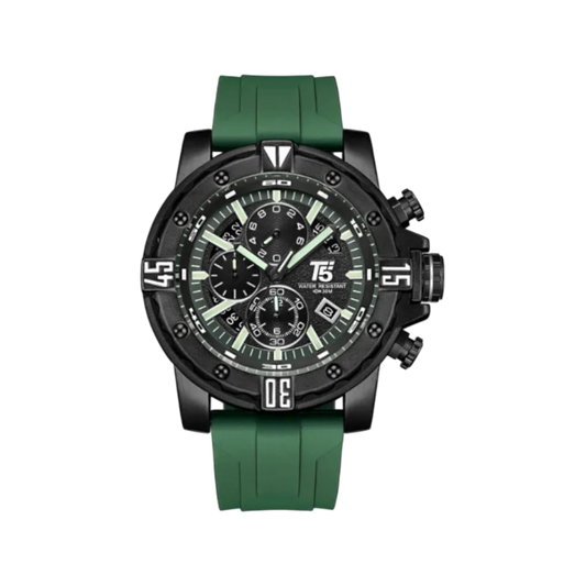 T5 Black Dial Silicone Strap Chronograph Watch For Men - Olive Green