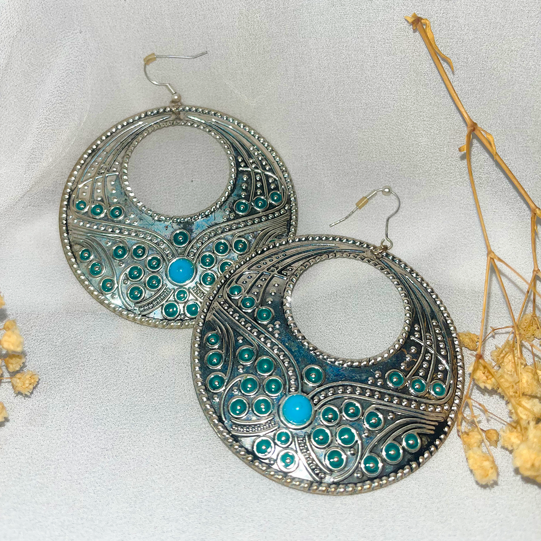 Vintage Circular Silver Blue Earrings