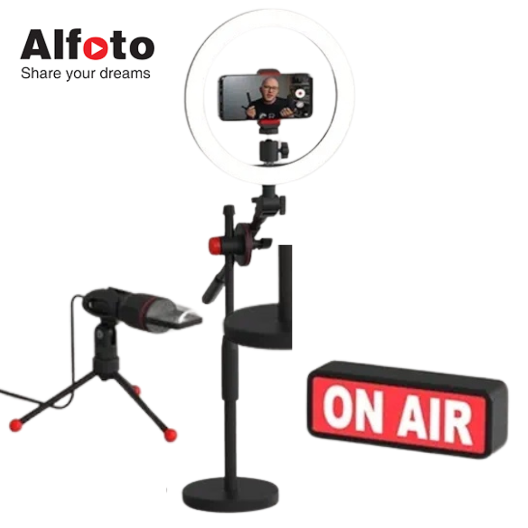 Alfoto AF99 Premium Creator Video Kit with Microphone and ONAIR LED Sign