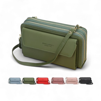 Double-Zip Classic Leather Women’s Wallet & Mini Bag