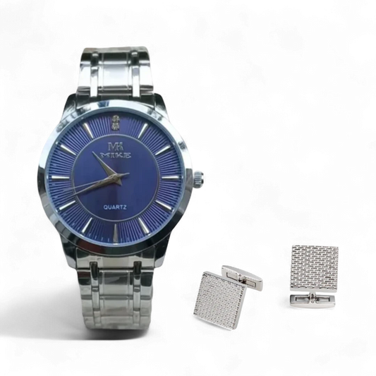 Father’s Day Timeless Accessories Gift Set - Silver MK Mike Watch & Cufflinks