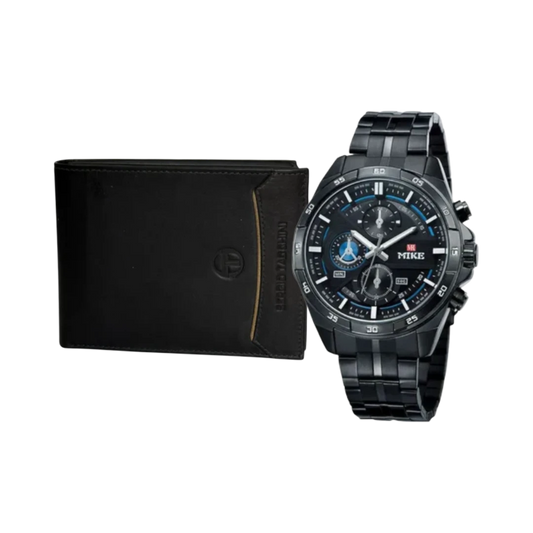 Father’s Day Elegant Accessories Gift Set - Mike Sport Watch and Leather Wallet