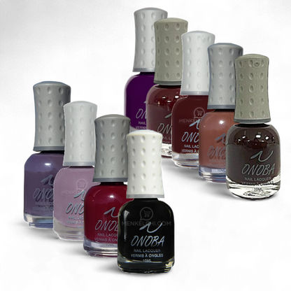 Onoba Nail Polish Set - 9 Colors - Purples, browns, reds, and black