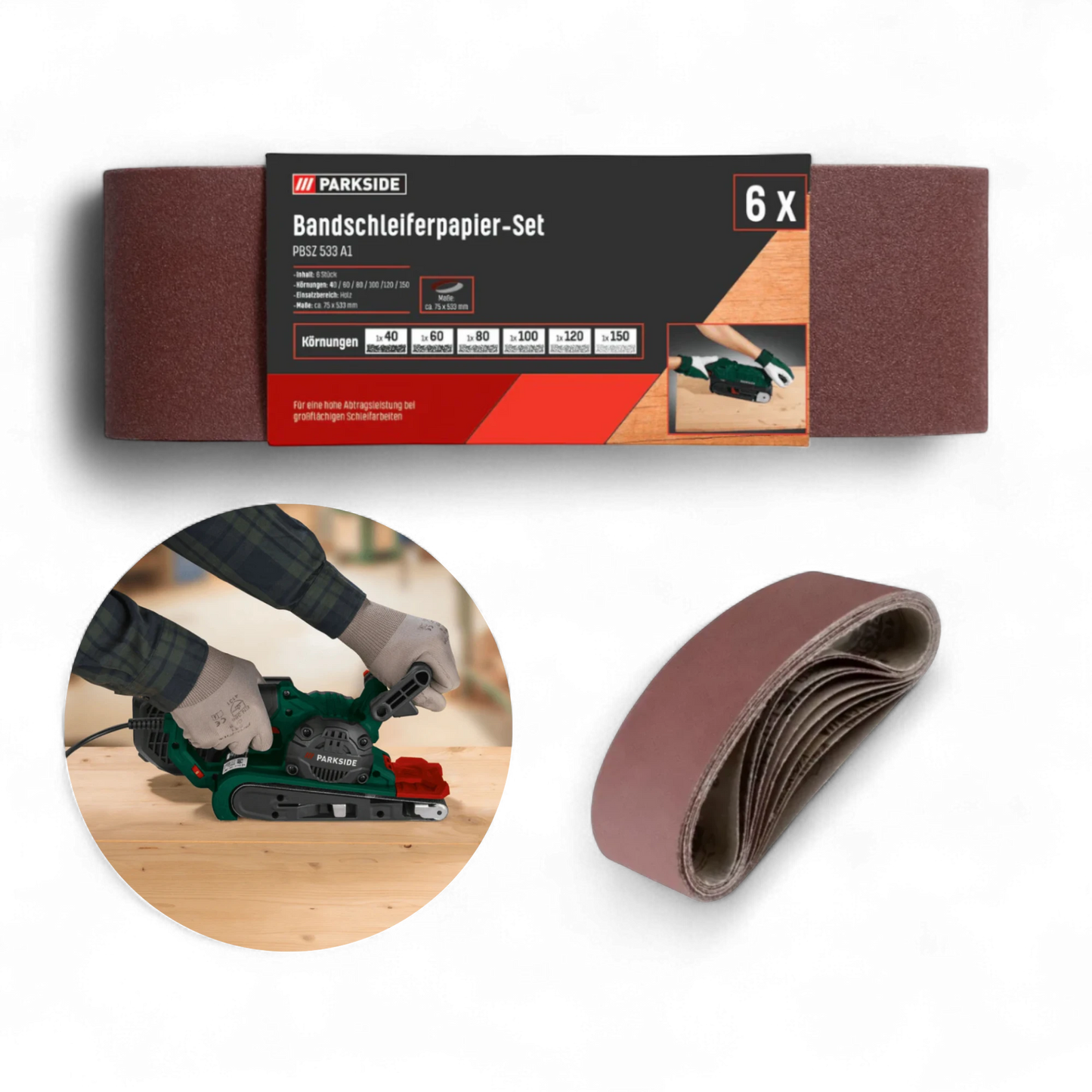 Parkside Belt Sander Paper - 6pcs