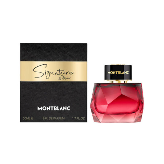 Montblanc Signature Elixir perfume bottle and packaging on a white background