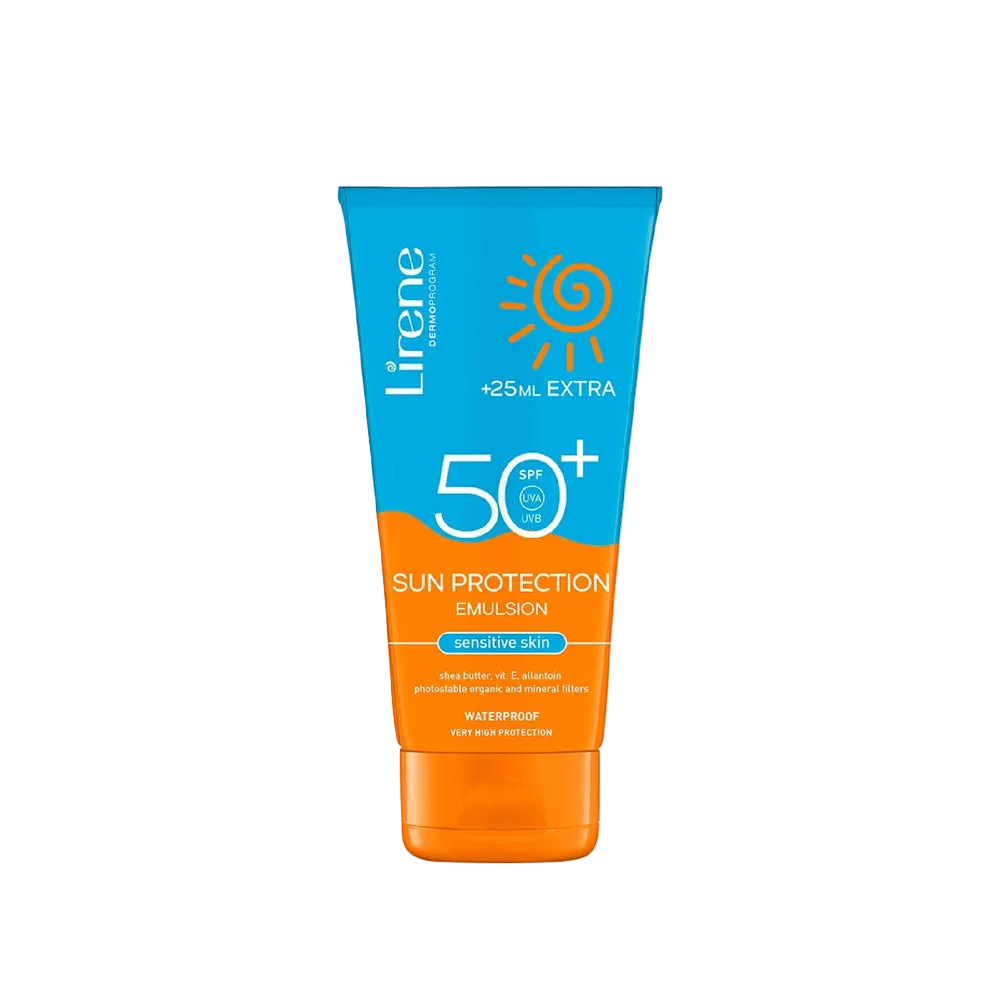 Lirene sun protection emulsion SPF 50+ on a white background