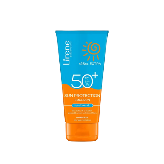 Lirene sun protection emulsion SPF 50+ on a white background