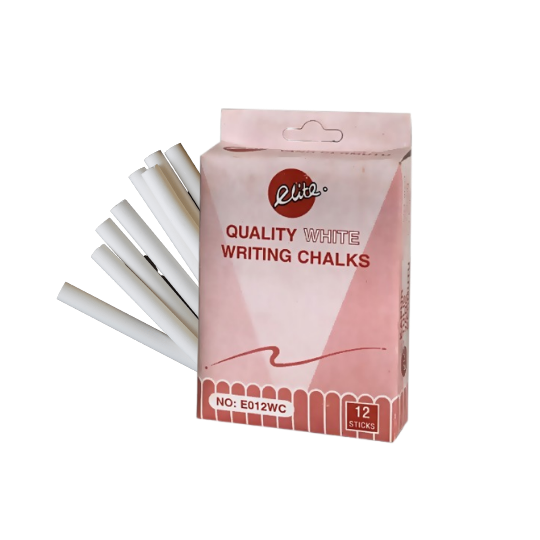 Elite Quality White Writing Chalks - 12Pcs